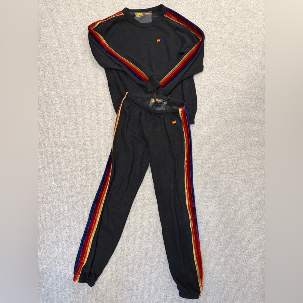 Aviator Nation Black Pants & Jumpsuit with Velvet Rainbow Stripes